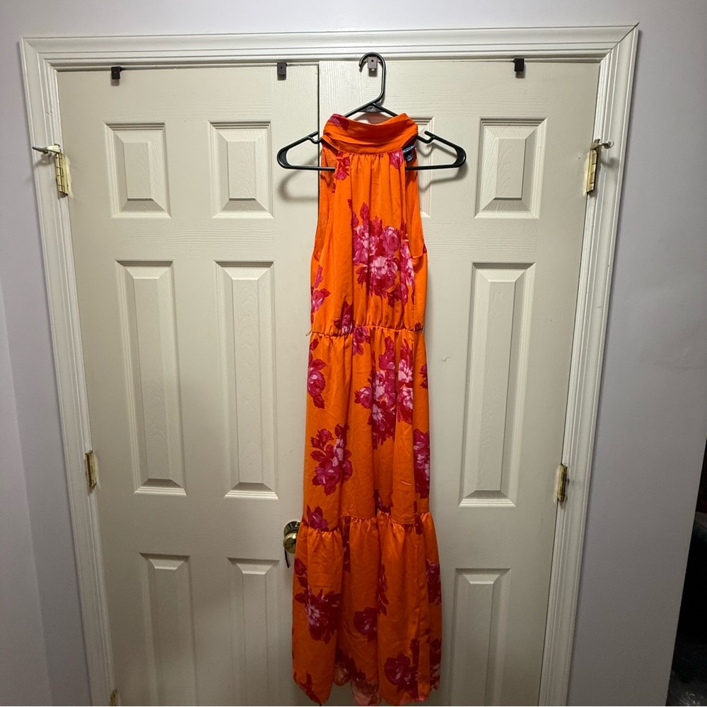 Scoop NYC Orange Red Halter Maxi Sundress - Picture 2 of 10
